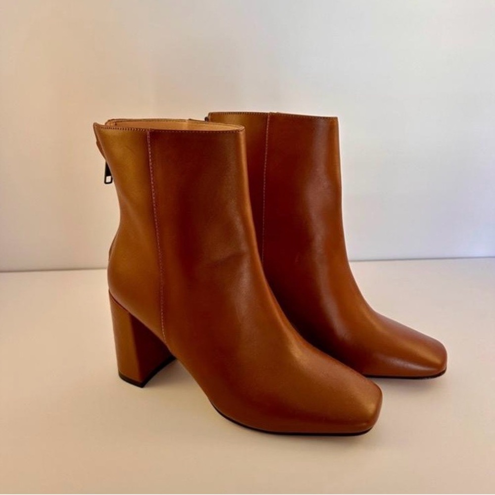 Women's Brown Leather Block Heel Ankle Boots